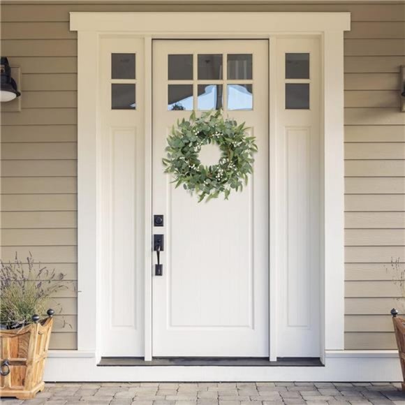 20in Artificial Eucalyptus Wreath for Front Door Fall Wreath Green Leaf Wreath - Picture 2 of 7